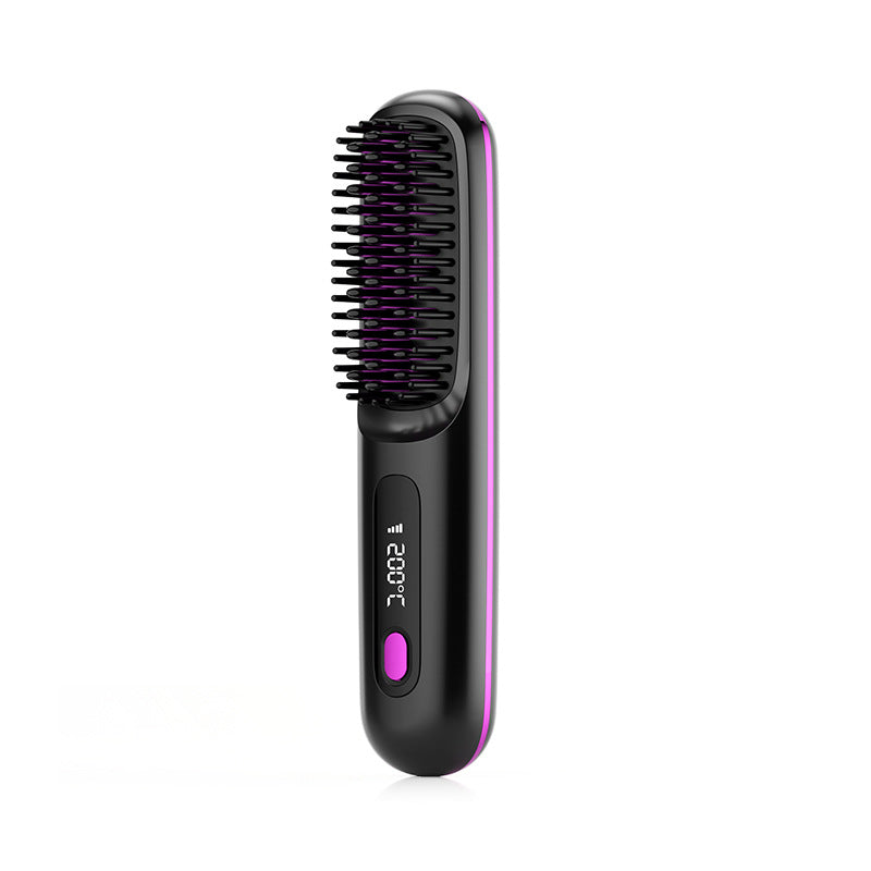 2 In 1 Straight Hair Comb Wireless Hair Straightener Brush Hair Fast Heating Portable Hot Curler USB Charging My Store