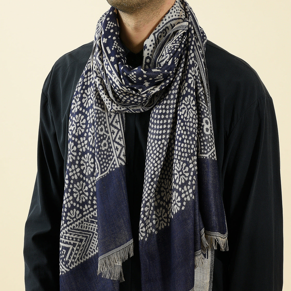 Cotton Linen Yarn-dyed Ethnic Style Scarf
