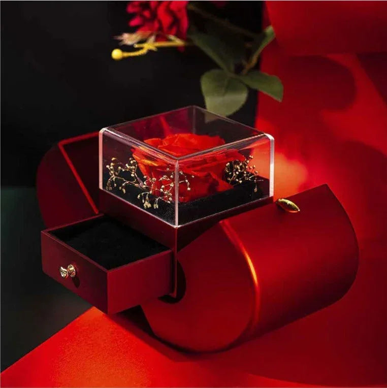 Red Rose Jewelry Gift Box with Necklace