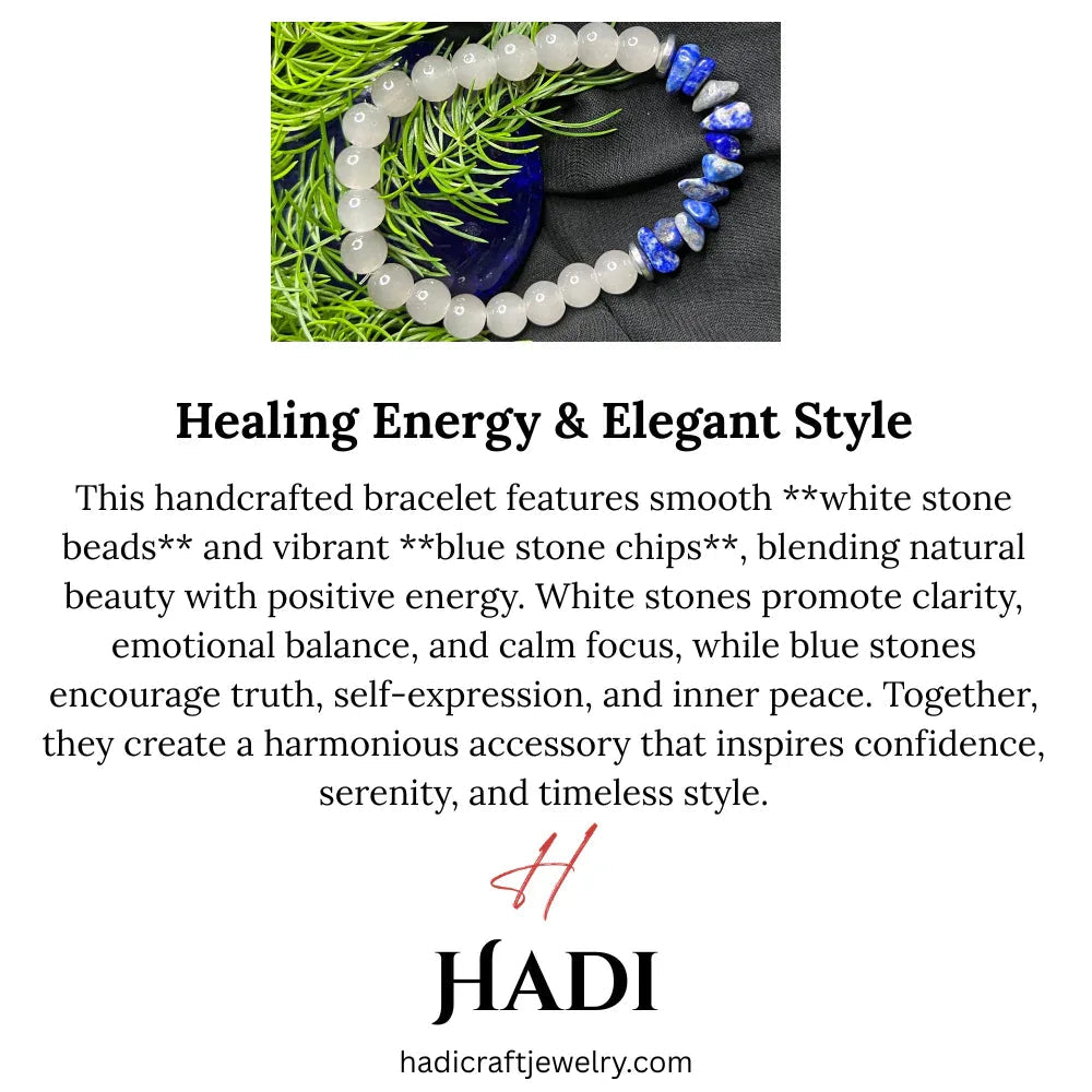 Bracelet White Stone Bead & Blue Stone Chip stone Bracelet