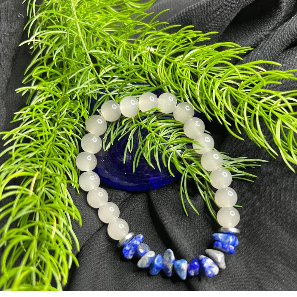 Bracelet White Stone Bead & Blue Stone Chip stone Bracelet