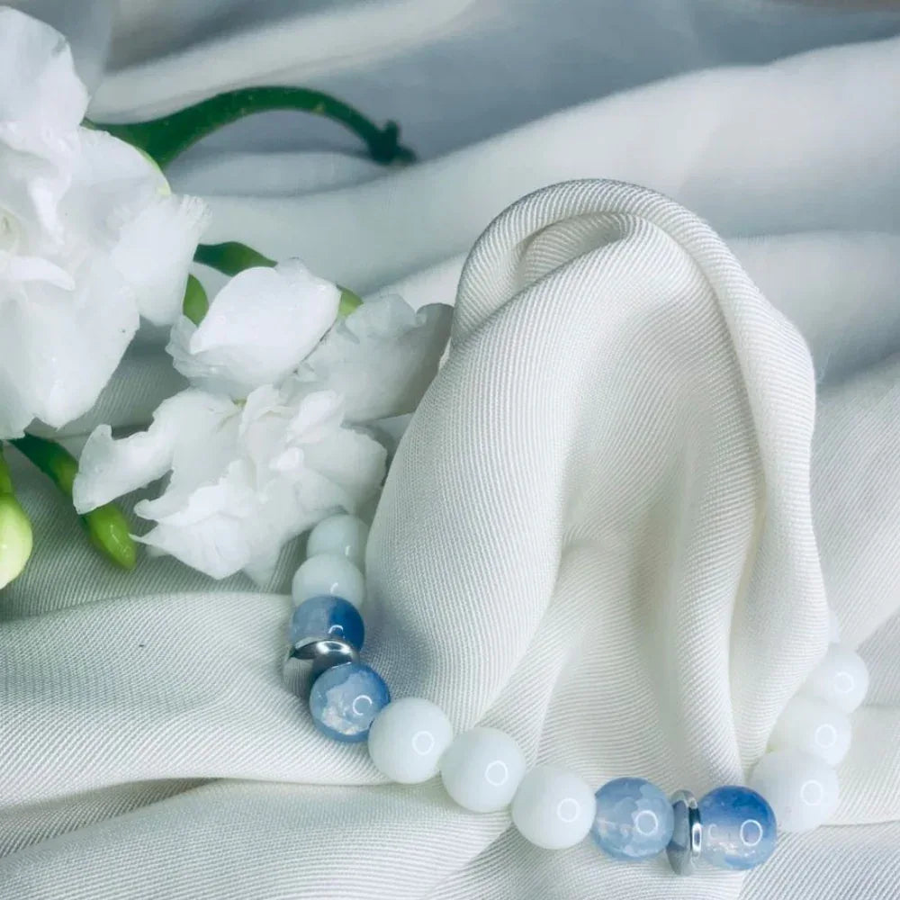Blue Lace Agate and White Howlite Bracelet with Silver Spacers