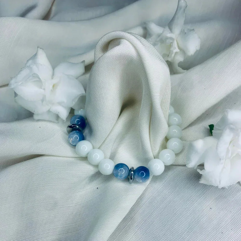 Blue Lace Agate and White Howlite Bracelet with Silver Spacers