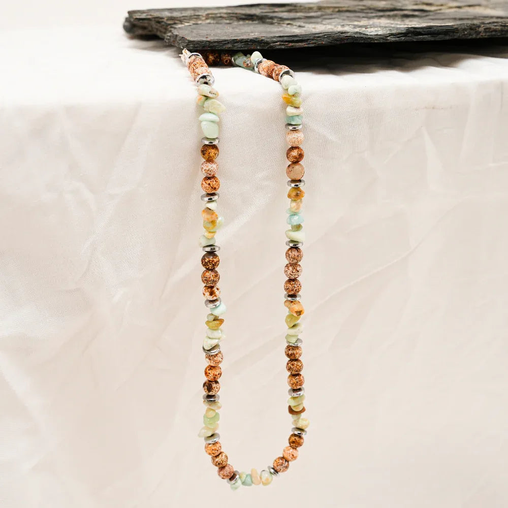 Necklace Natural Agate stone, Multi color Stone necklace