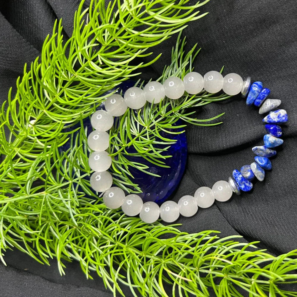 Bracelet White Stone Bead & Blue Stone Chip stone Bracelet