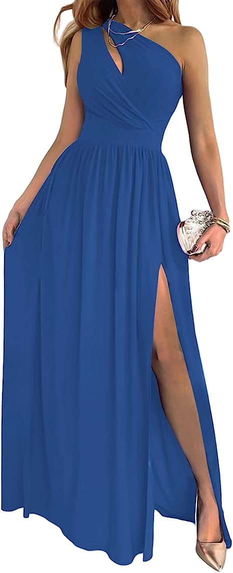 Women's One Shoulder High Split Cutout Sleeveless Elegant Sexy Cocktail Maxi Dress My Store
