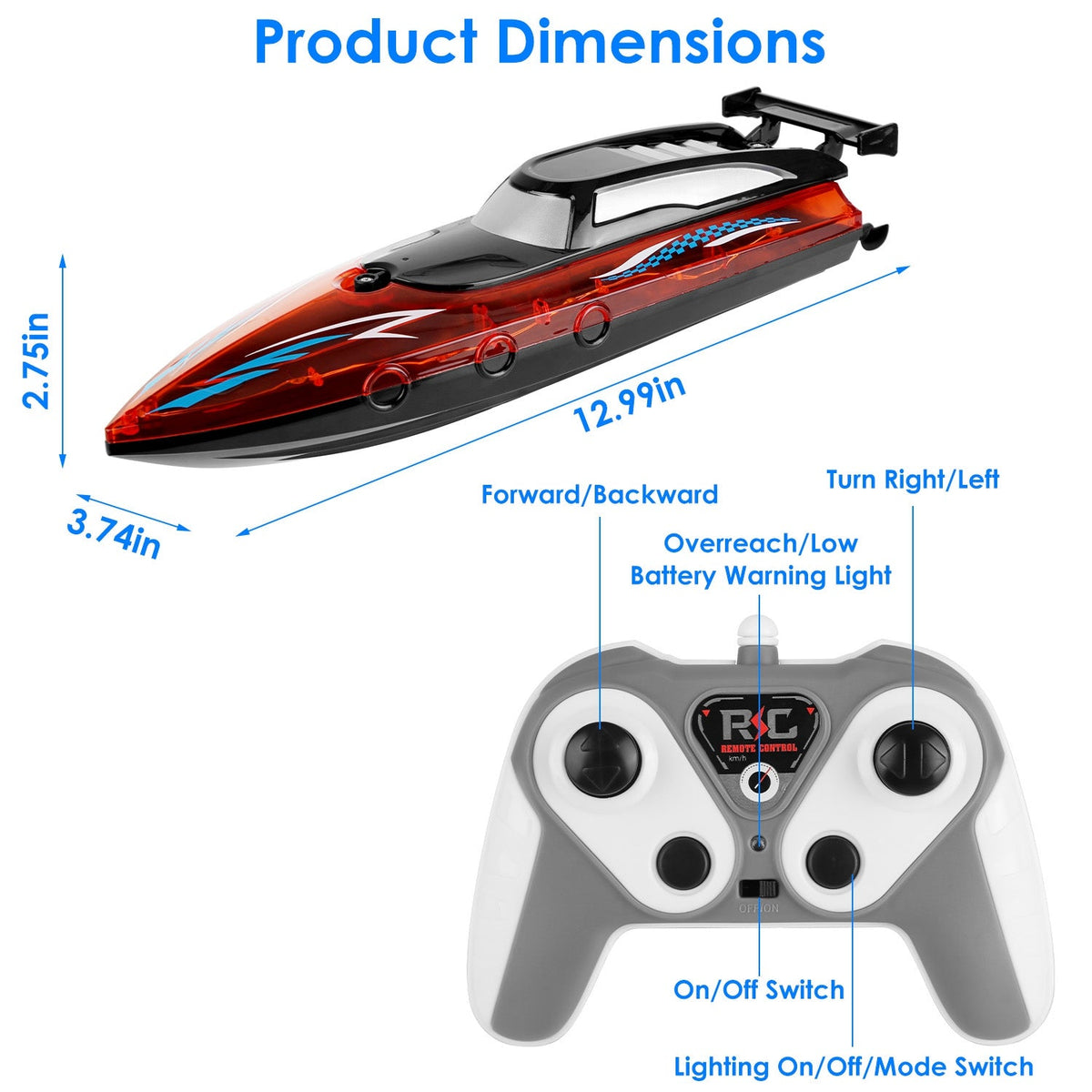 GBruno RC Boat With Colorful LED Light