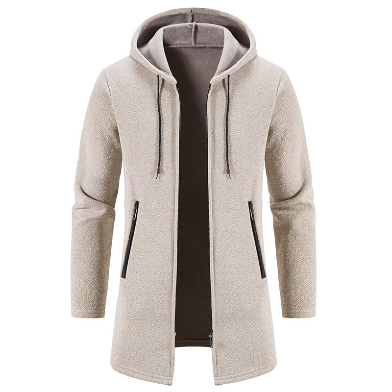 Autumn And Winter Fleece-lined Thickening Trendy Solid Color Men's Cardigan