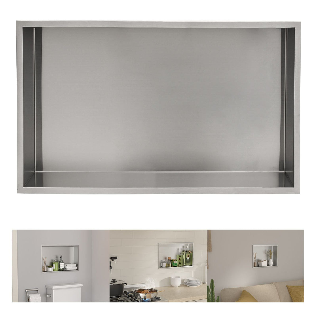 Brushed Stainless Steel Wall Shower  Niche , Double Recessed Shower Shelf for Bathroom