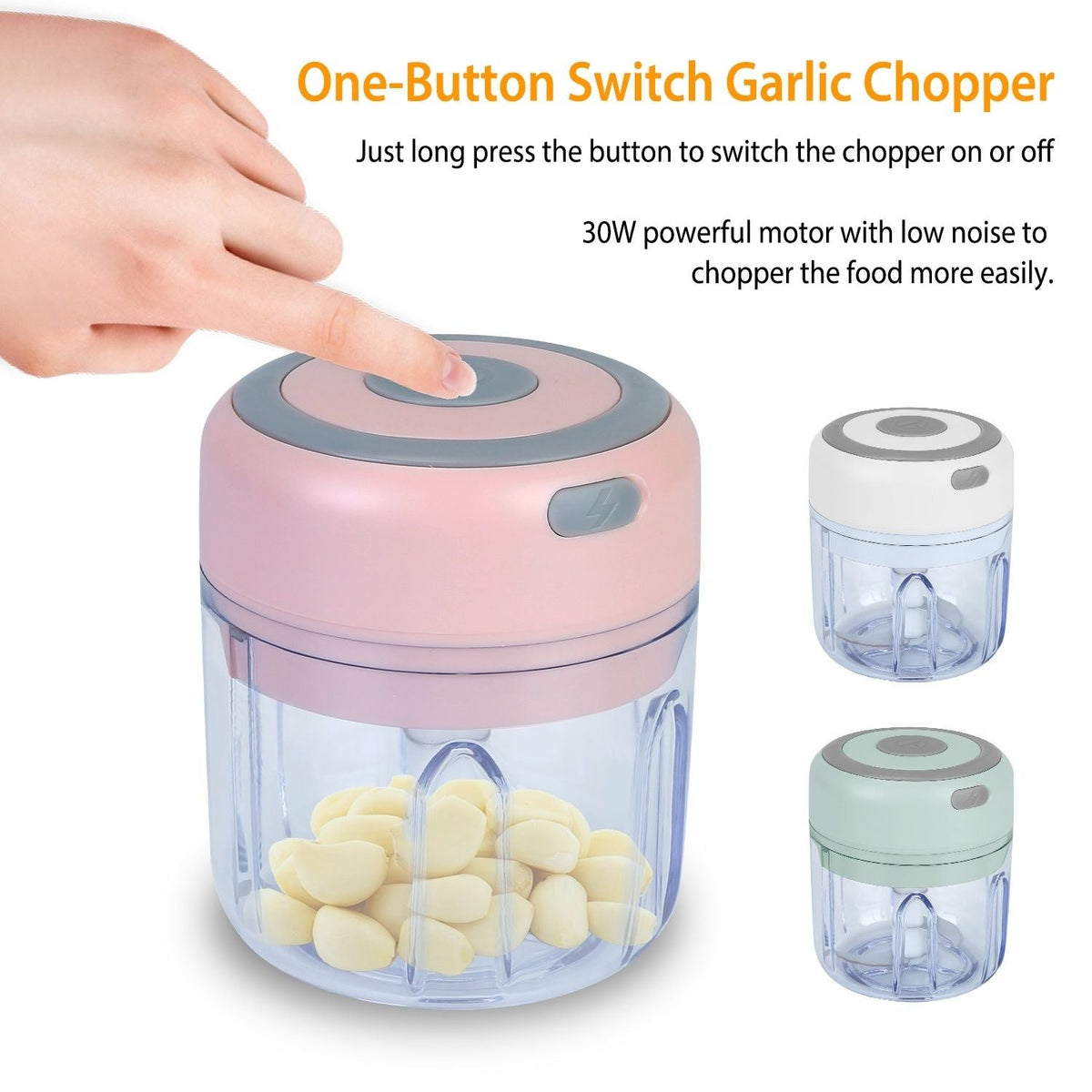 Mini Electric Garlic Chopper 8.45OZ Cordless Garlic Mincer Food Chopper