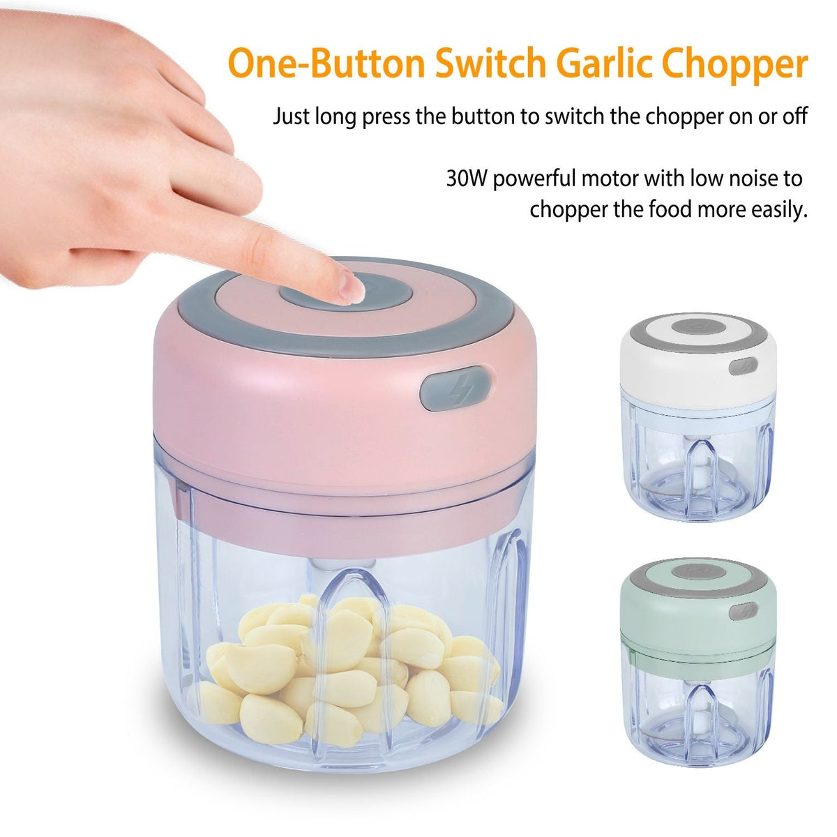 Mini Electric Garlic Chopper 8.45OZ Cordless Garlic Mincer Food Chopper