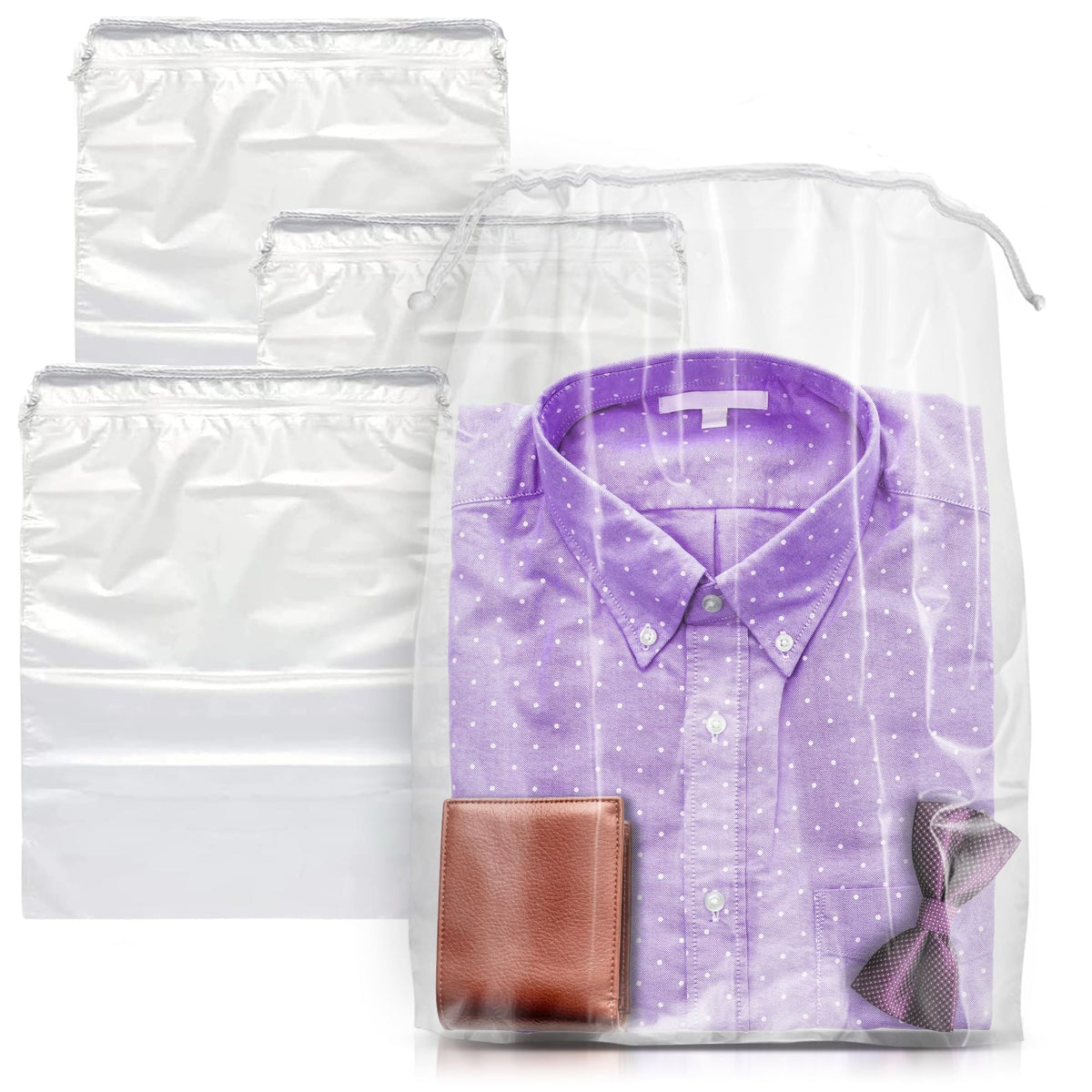 Clear Drawstring Bag, 9 x 12 Inches. Pack of 50 Clear Plastic Drawstring Bags. 2 Mil Drawstring Clear Plastic Bags. Waterproof Clear Plastic Bags Drawstring for Cosmetics, Toiletries