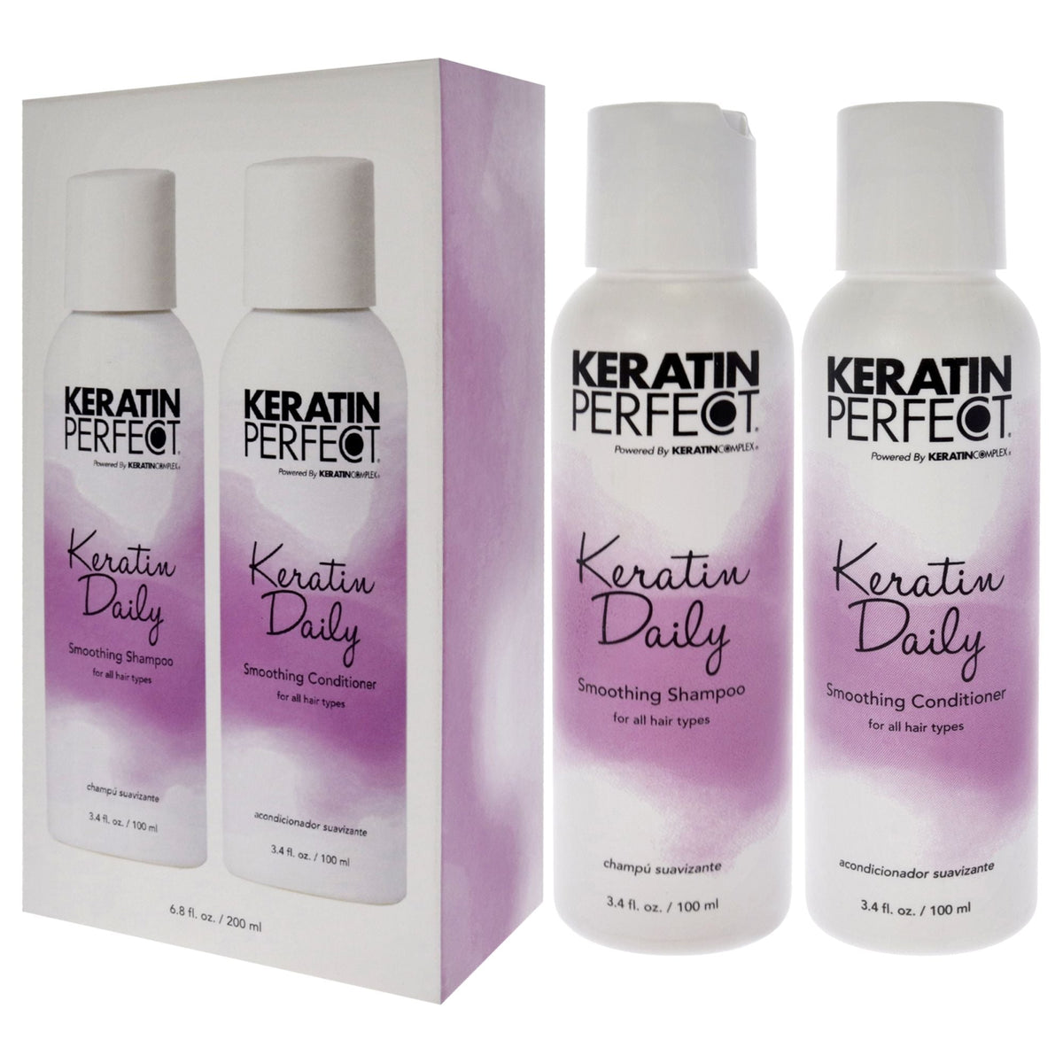 Keratin Daily Duo by Keratin Perfect for Unisex - 2 Pc 3.4oz Shampoo, 3.4oz Conditioner