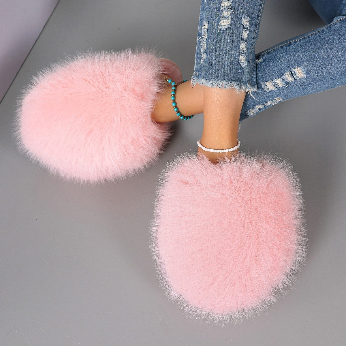 Large Size Solid Color Fluffy Soft Bottom Winter Baotou Home Warm Multi-color Cotton Slippers