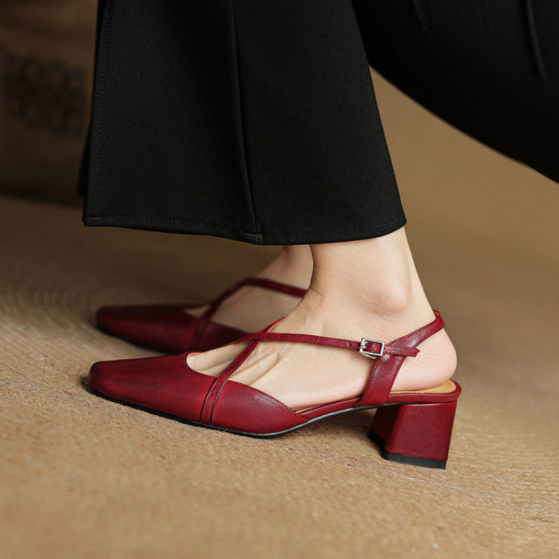 Women's Tendon Soft Bottom Mid Heel Sandals Closed Toe Casual
