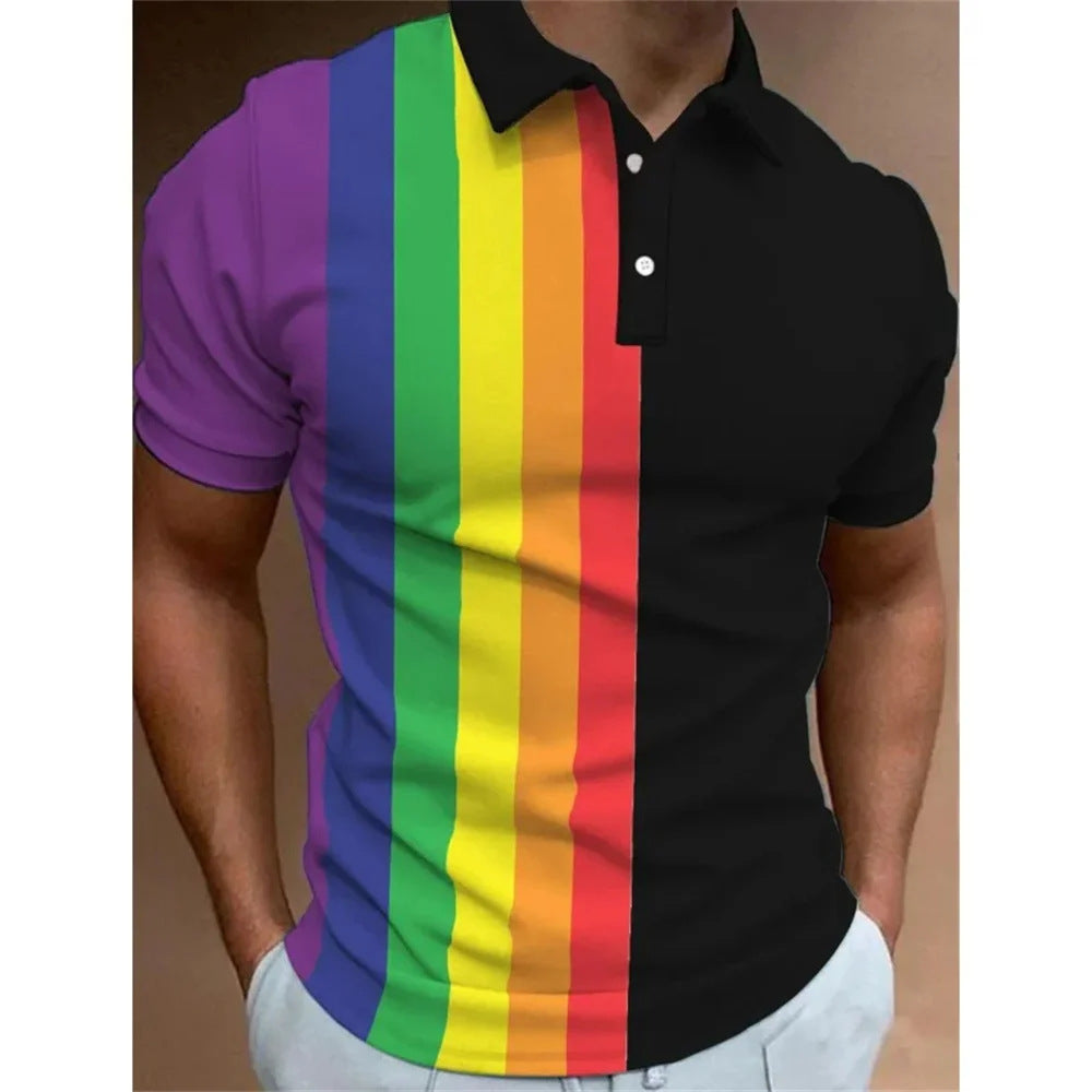 Men's 3D Rainbow Print Casual T-shirt