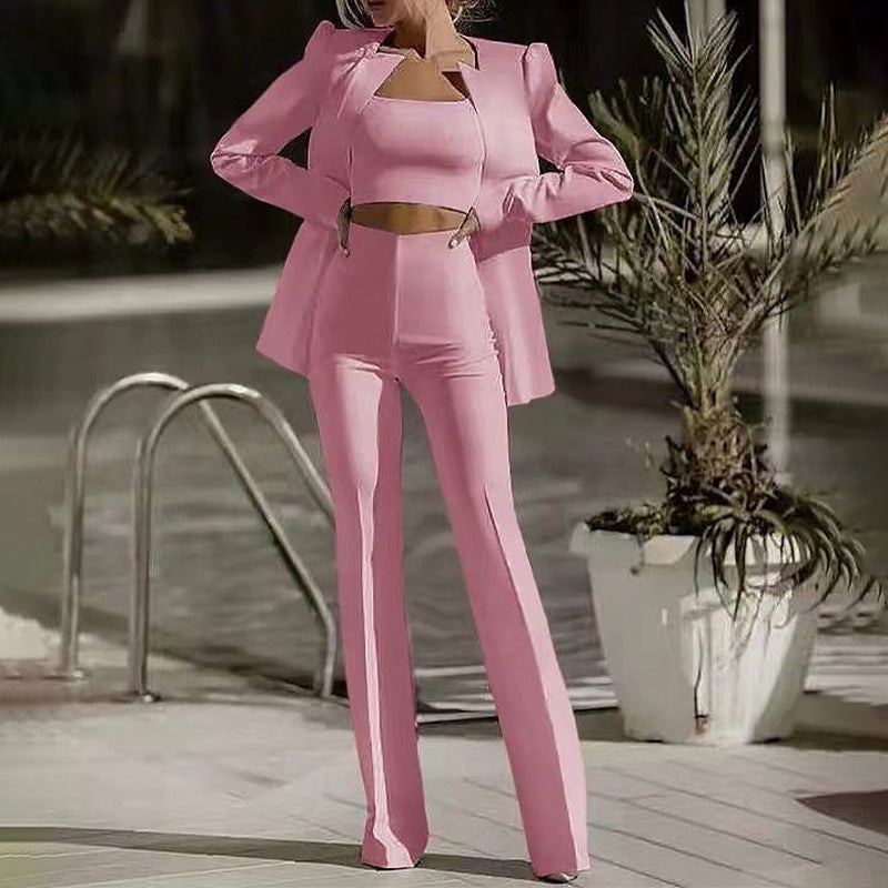 Tube Top High Waist Straight Leg Pants Suit