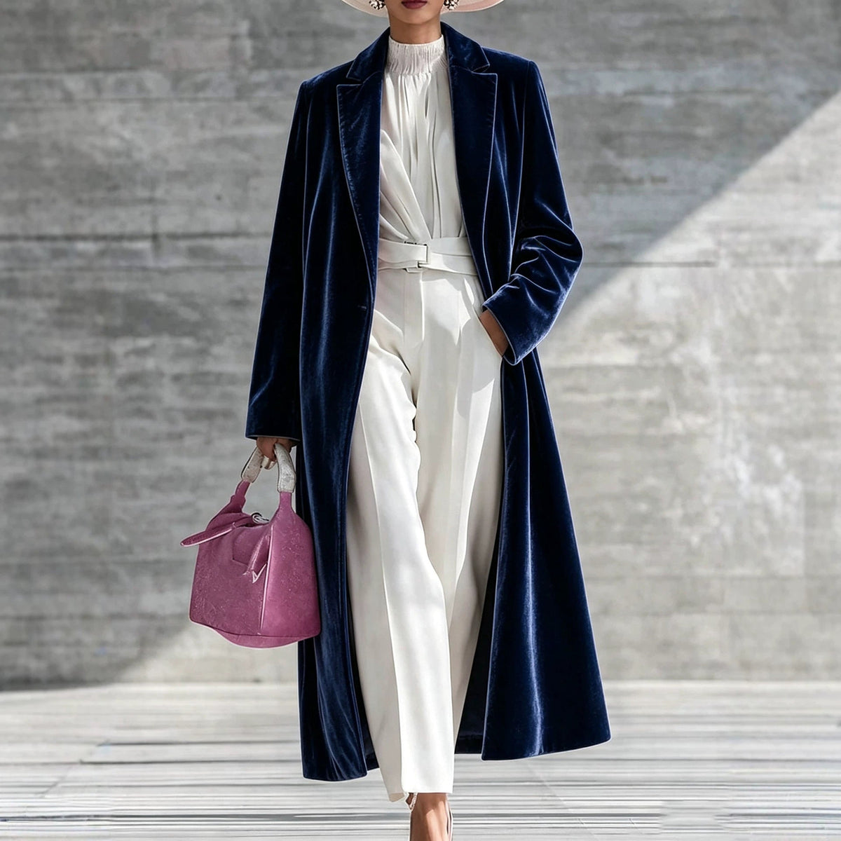 Womens V-neck Over-the-knee Velvet Coat My Store
