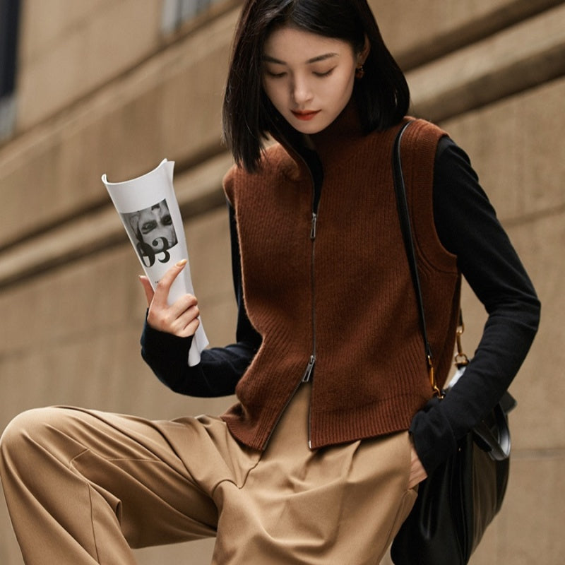 Women's Wool Loose-Knit Cardigan Vest