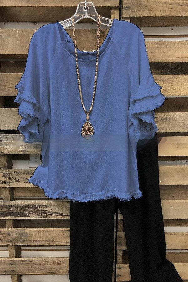 European And American Loose Plus Size Ruffle Sleeve T-shirt Top