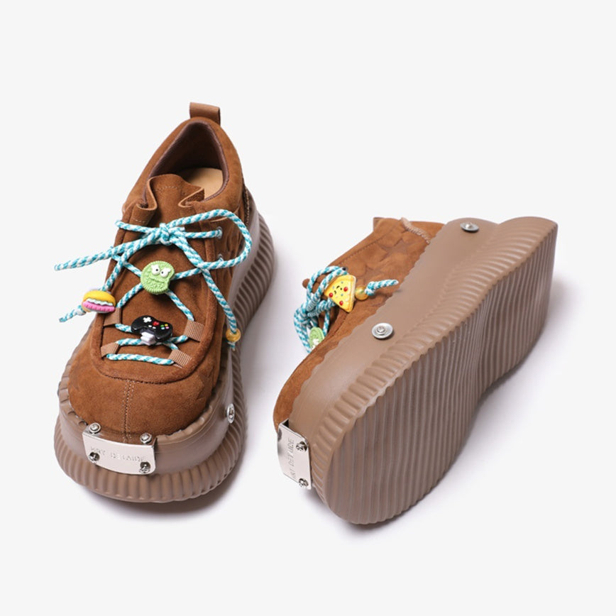 Dopamine Summer Platform Leather Shoes Lace-up Shoes