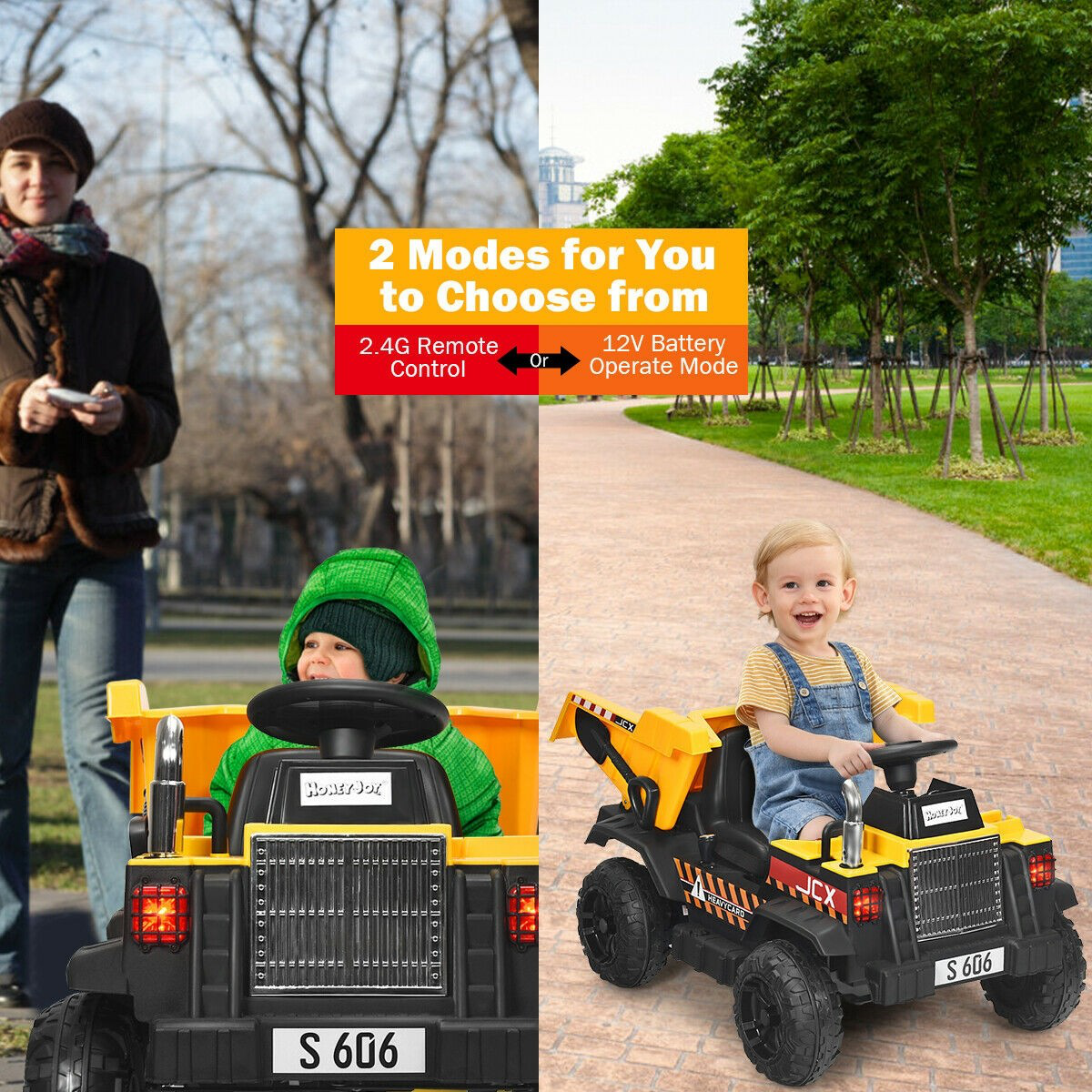 Electric Dump Truck Construction Tractor Toy with 12V Battery and Working Bucket MagicCars
