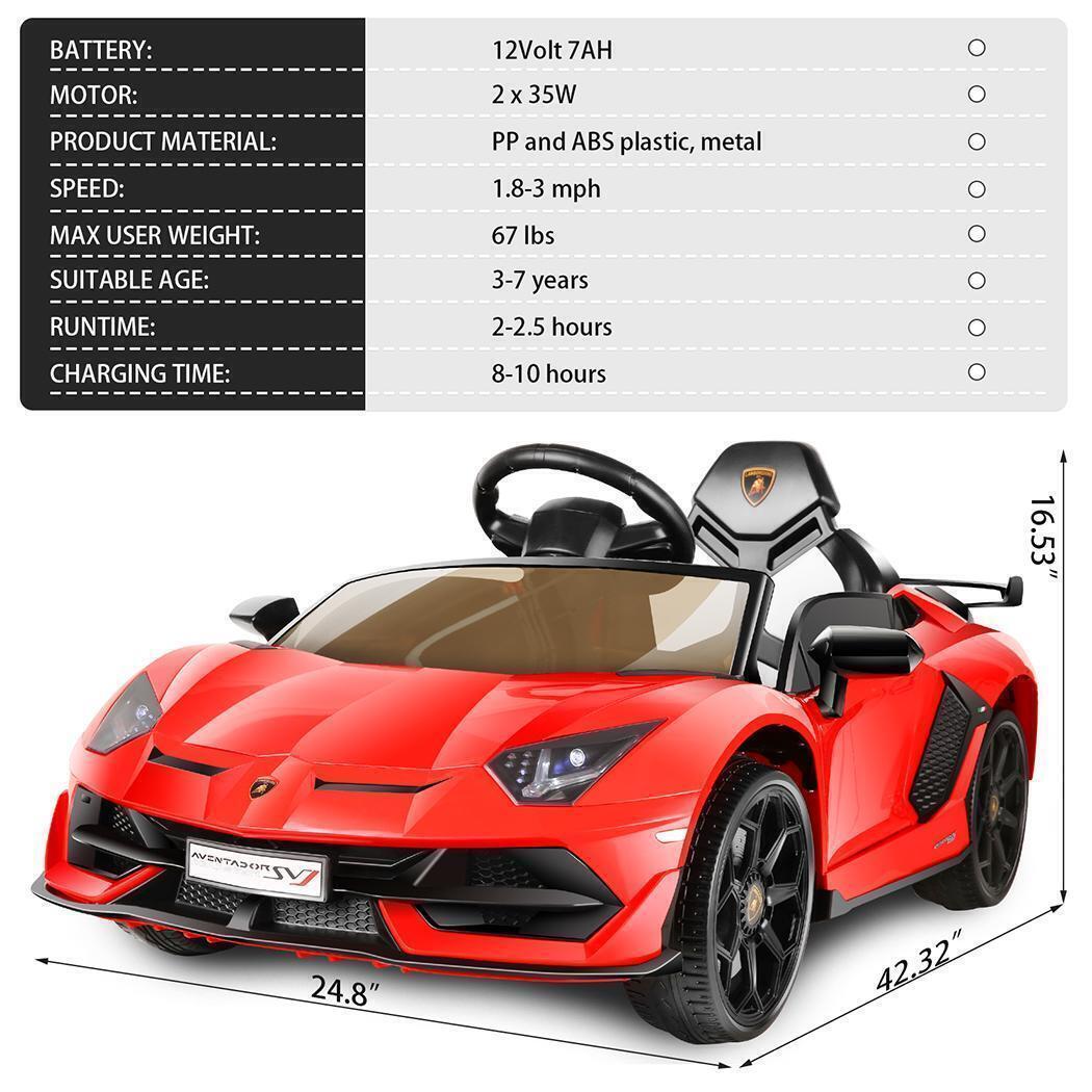 Licensed Lamborghini 12V Ride-On Car Toy with Parental Remote Control and 3 Speed Options