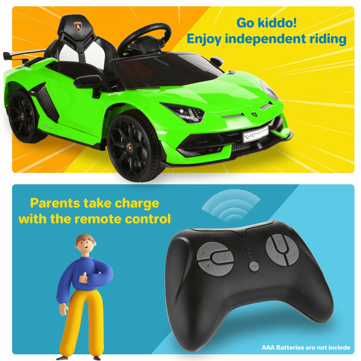 Licensed Lamborghini 12V Ride-On Car Toy with Parental Remote Control and 3 Speed Options