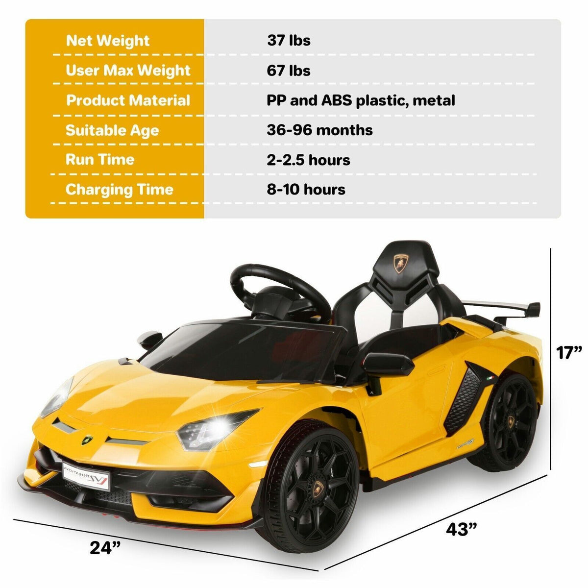 Licensed Lamborghini 12V Ride-On Car Toy with Parental Remote Control and 3 Speed Options