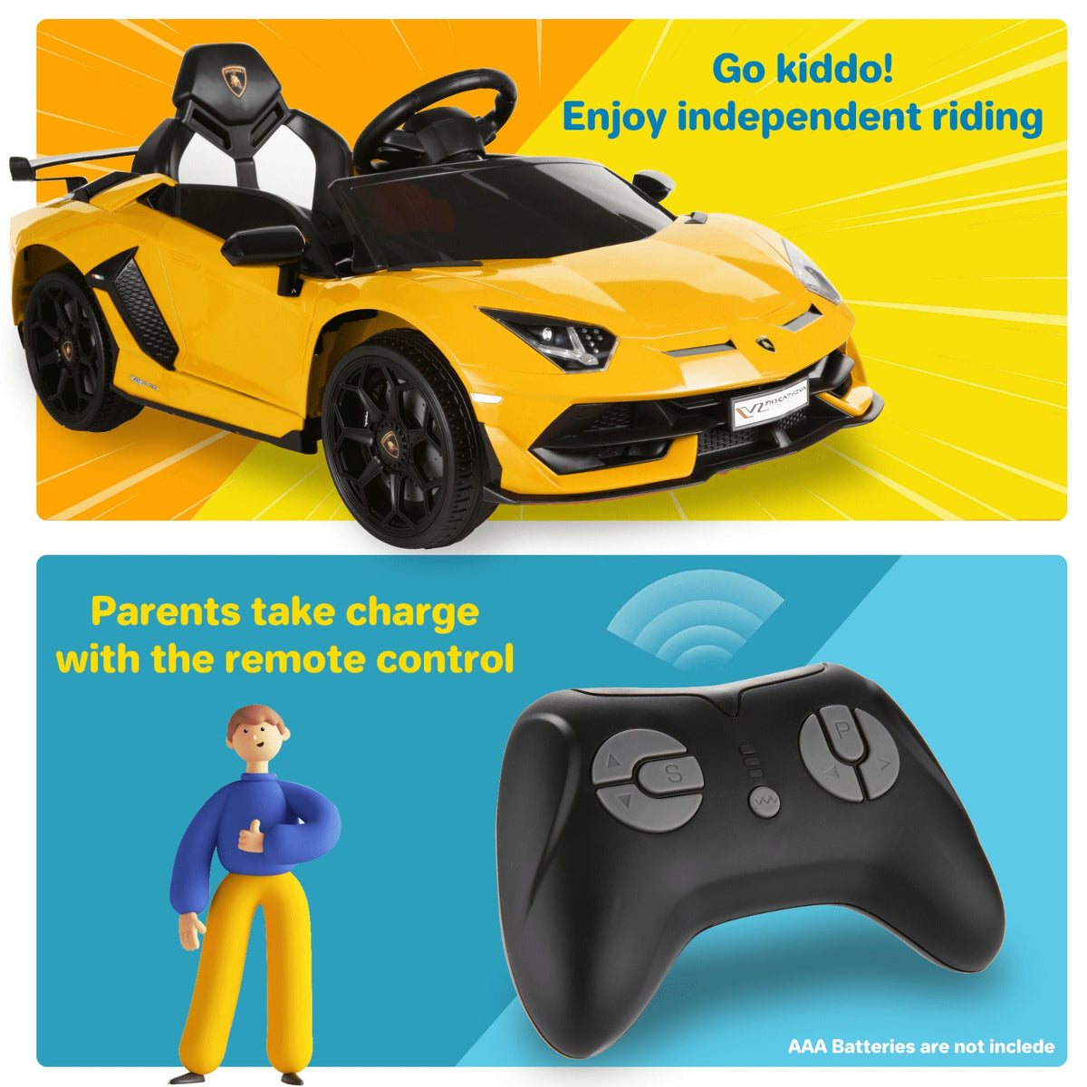 Licensed Lamborghini 12V Ride-On Car Toy with Parental Remote Control and 3 Speed Options