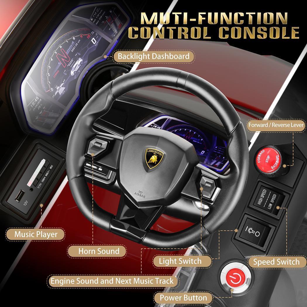 Electric Lamborghini Ride-On Car for Kids with Remote Control, LED Lights, and MP3 Player - 3 Speed Options