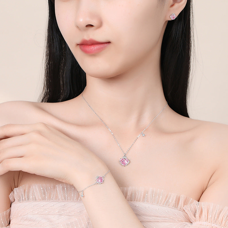 Sweet Girl Sterling Silver Zircon Clavicle Chain Necklace