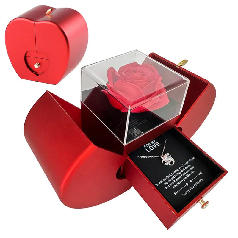 Red Rose Jewelry Gift Box with Necklace