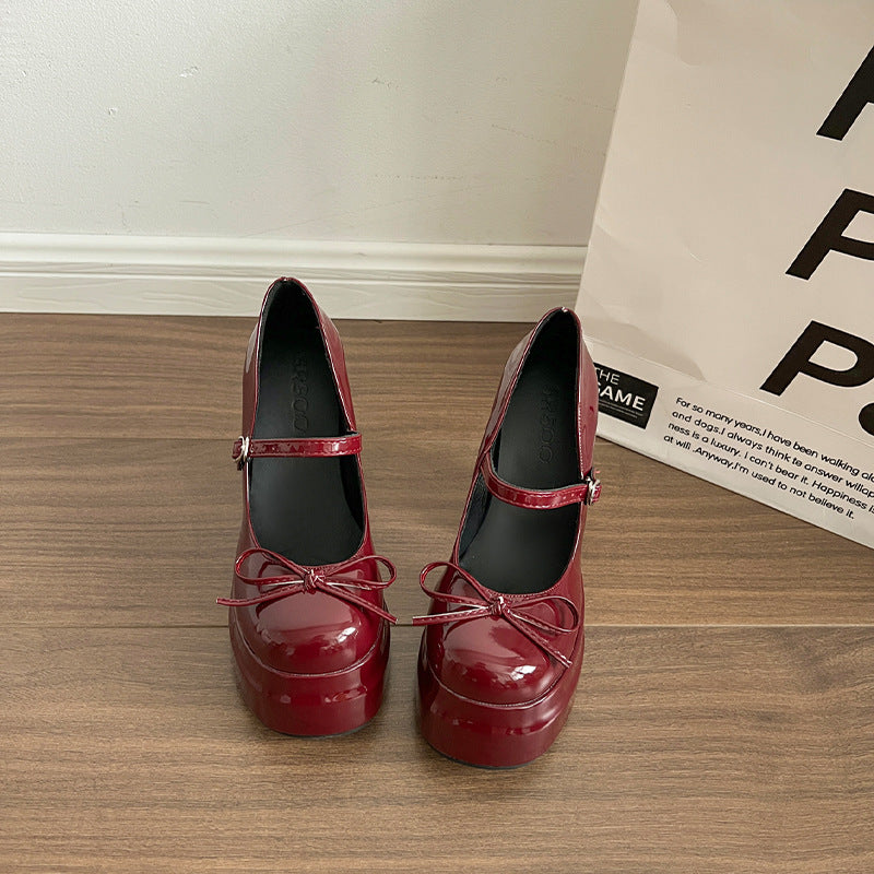 Stylish Platform Leather Shoes Niche Chunky Heel Not Tired Feet High Heels