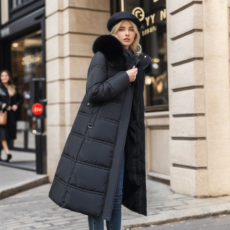 Winter Slim Long Jacket With Fur Hood And Belt Fashion Solid Hooded Coat Warm Clothing For Women Sell My Stuff