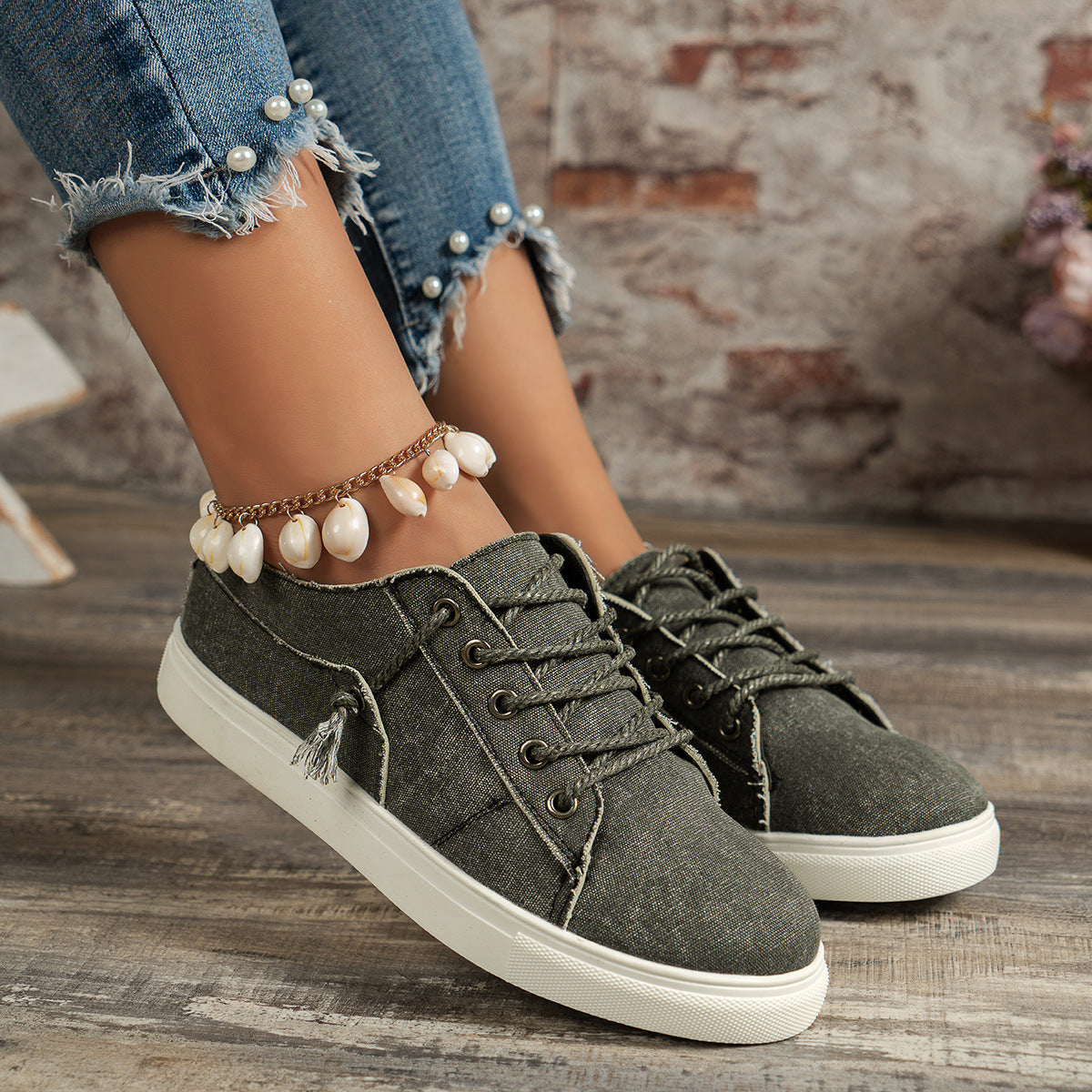 Denim Low-top Lace-up Sports Casual Shoes
