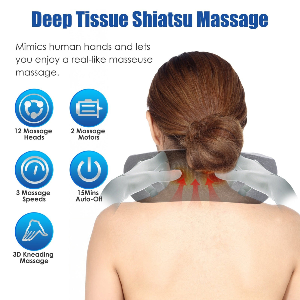 2-in-1 Heated Neck Massager Pillow – Memory Foam, 3 Speeds, Timer GBruno Store