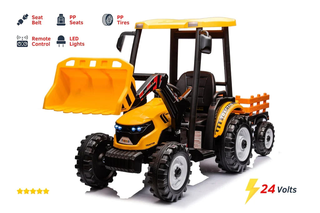 24V Children's Ride on Excavator Tractor with Trailer - Battery-Powered Electric Vehicle Plaything