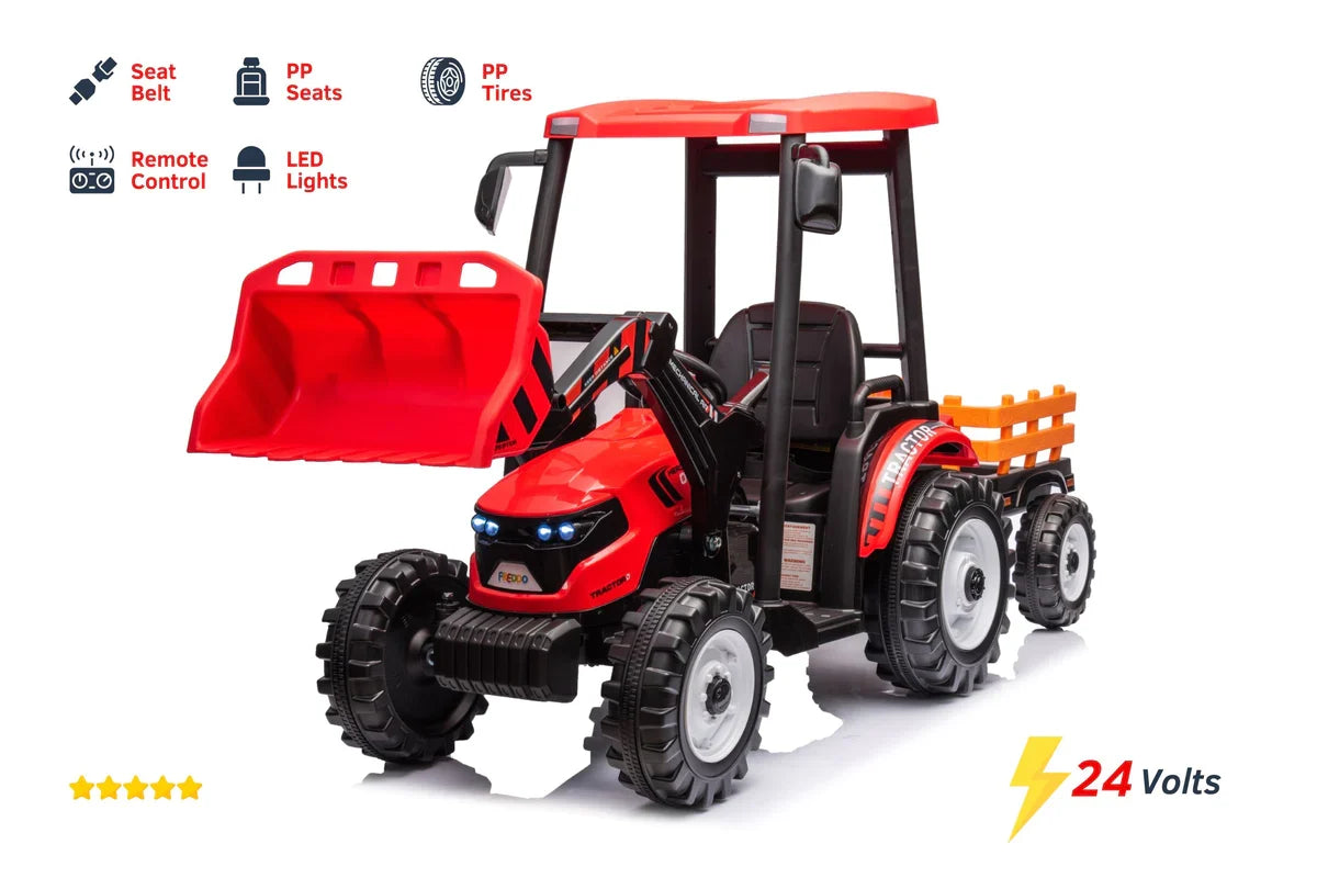 24V Children's Ride on Excavator Tractor with Trailer - Battery-Powered Electric Vehicle Plaything