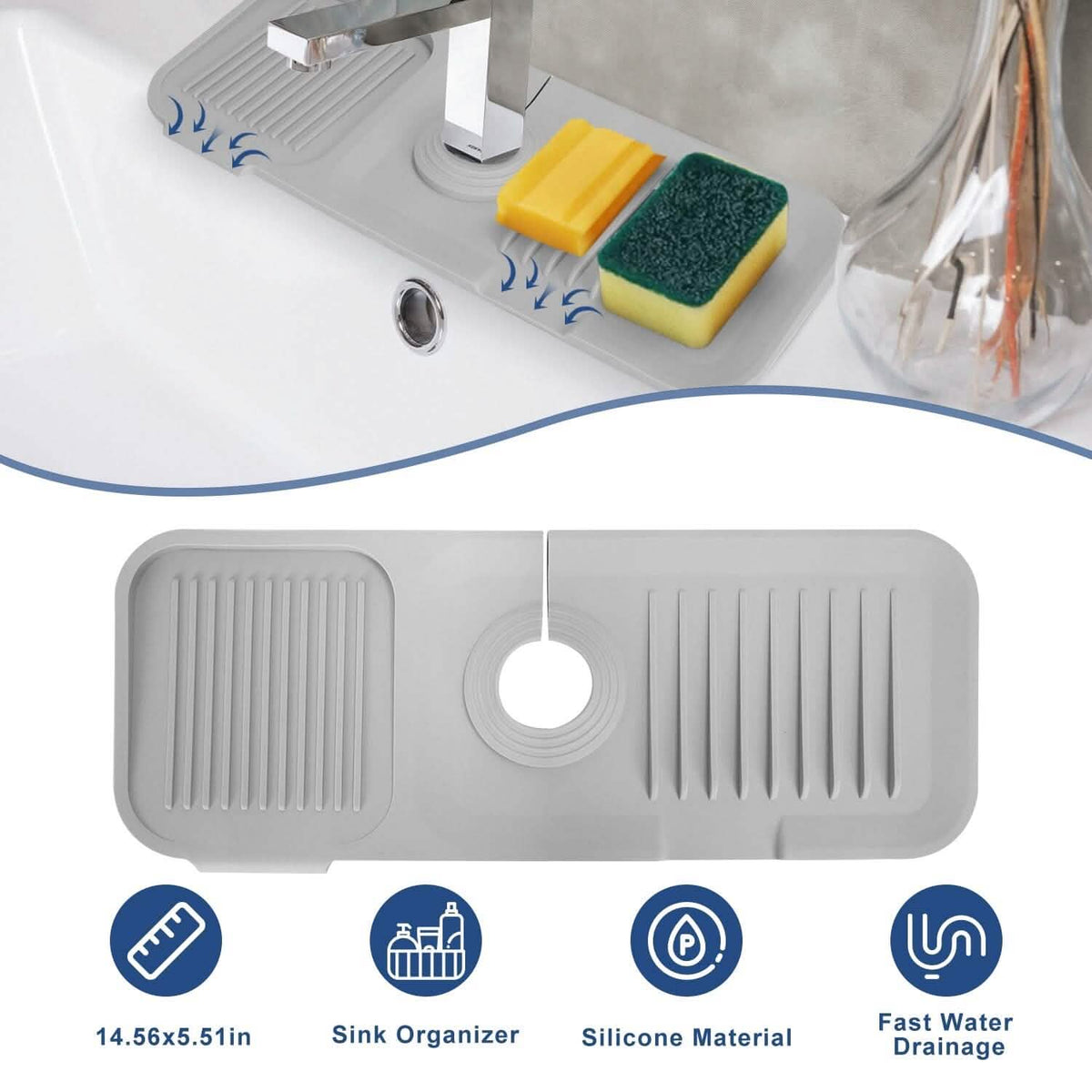 Faucet Splash Mat Sink Tray Water Drainage Pad Sponge Soap Holder