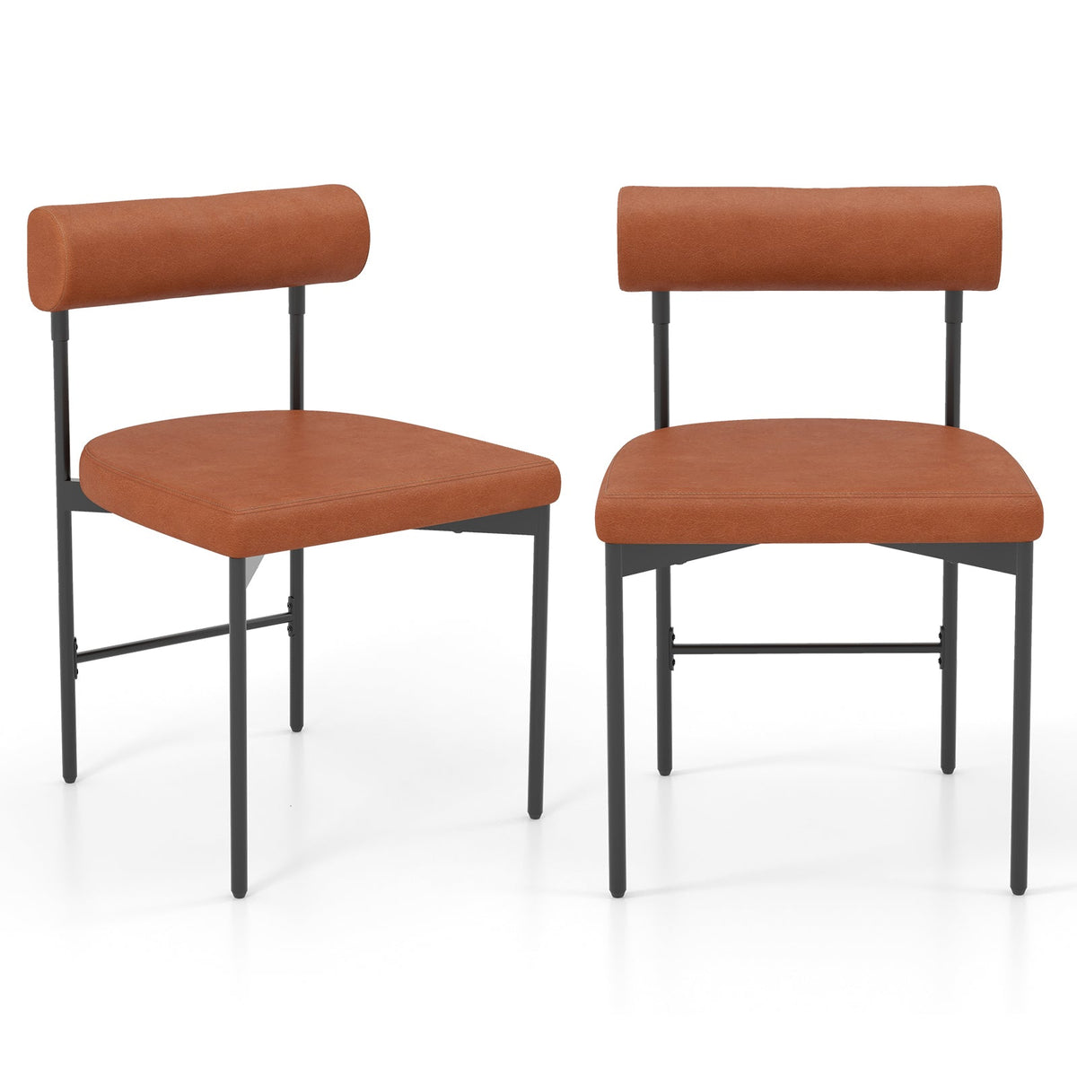 Faux Leather Upholstered Kitchen Side Chair Set of 2 with Curved and Padded Backrest