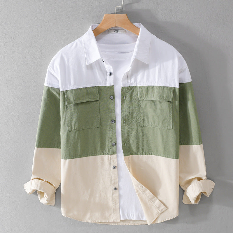 Cotton Long Sleeve Stitching Casual Men's Shirt