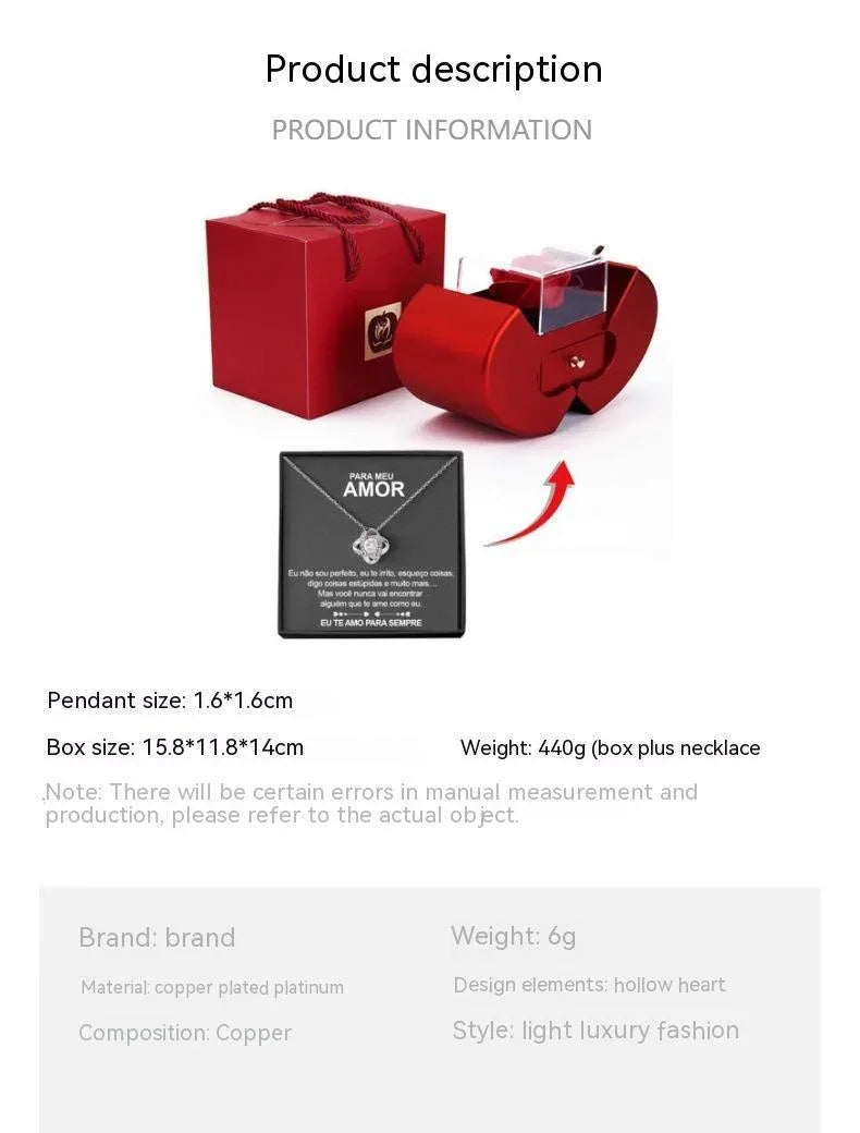 Red Rose Jewelry Gift Box with Necklace