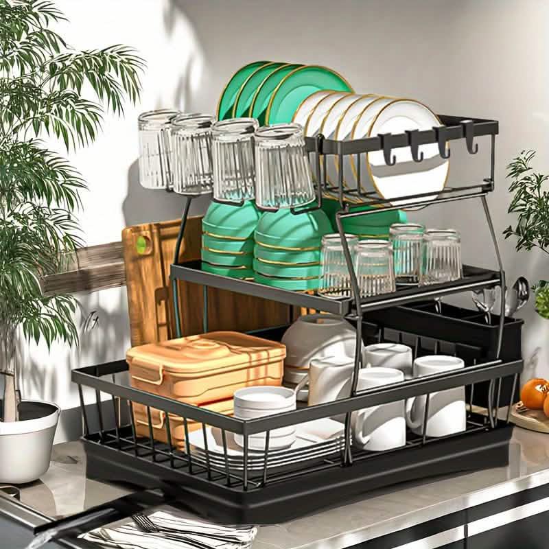 Black Metal Dish Rack – 2-Layer / 3-Layer