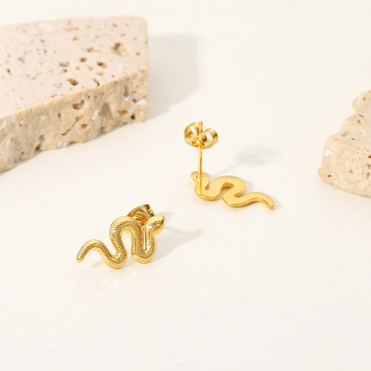 18K Gold Plated Stainless Steel Snake Stud Earrings