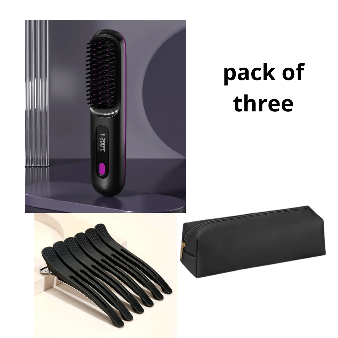 2 In 1 Straight Hair Comb Wireless Hair Straightener Brush Hair Fast Heating Portable Hot Curler USB Charging My Store