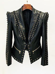 Fashion Heavy Industry Eyelet Rope Slim-fit Leather Coat Suit Jacket
