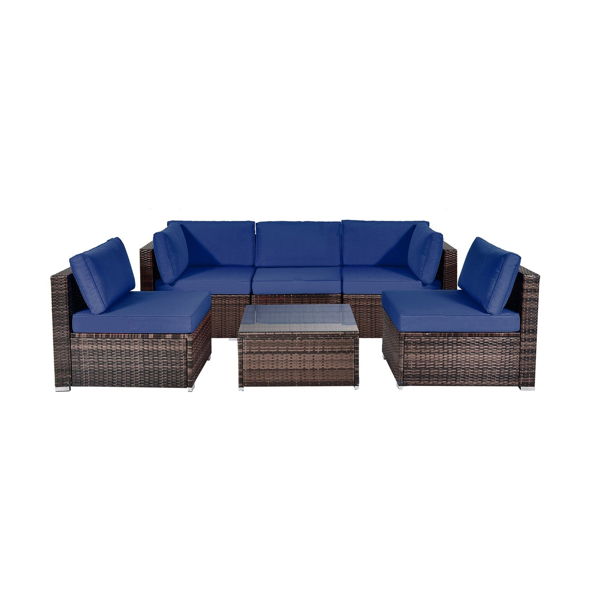 6 Pieces Patio Rattan Furniture Set with Cushions DirectDeals