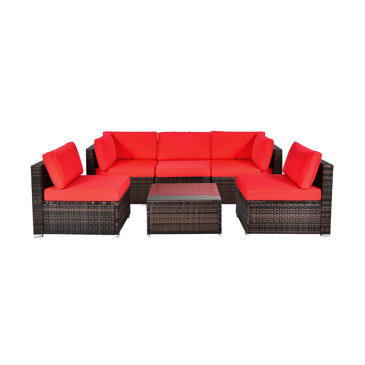 6 Pieces Patio Rattan Furniture Set with Cushions DirectDeals