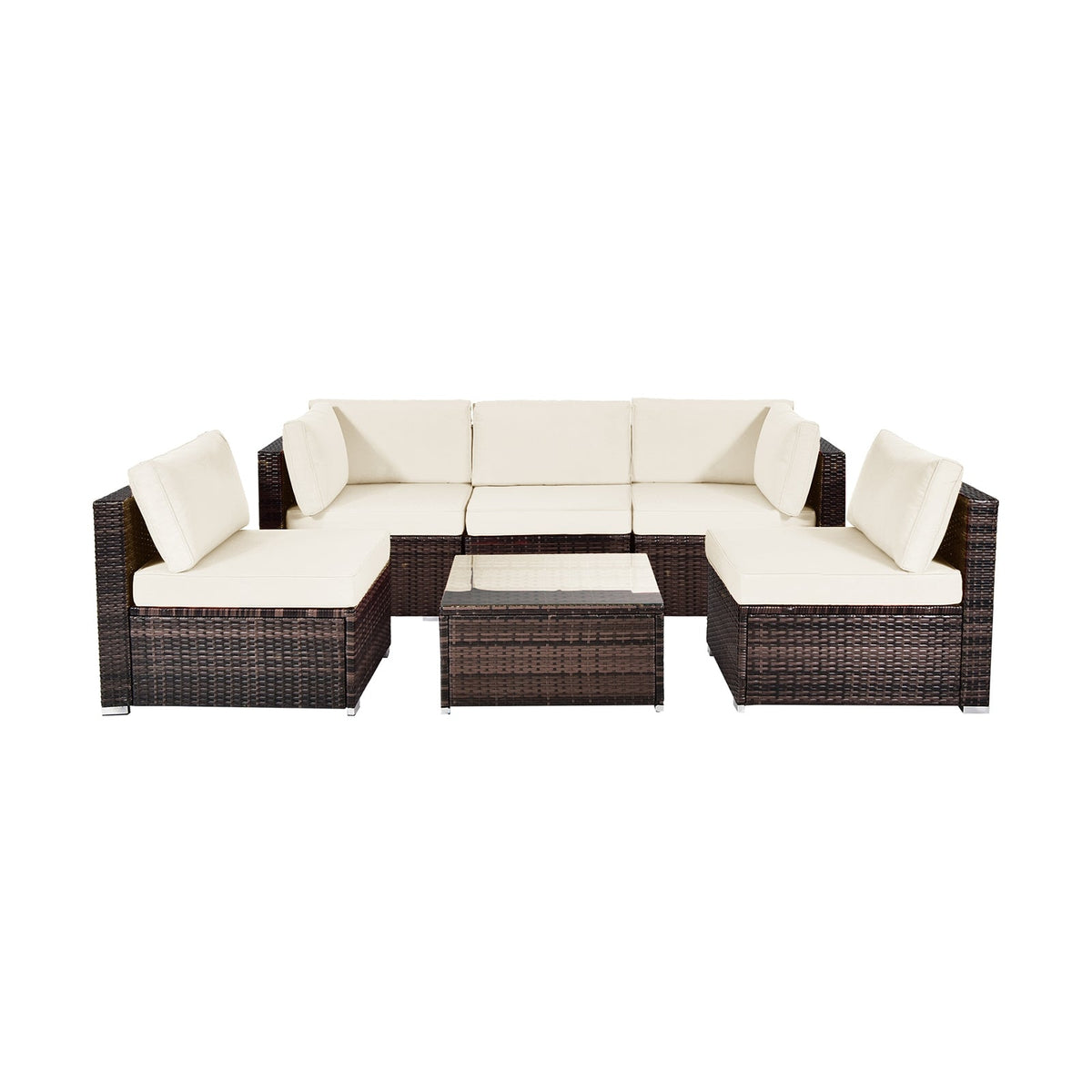 6 Pieces Patio Rattan Furniture Set with Cushions DirectDeals